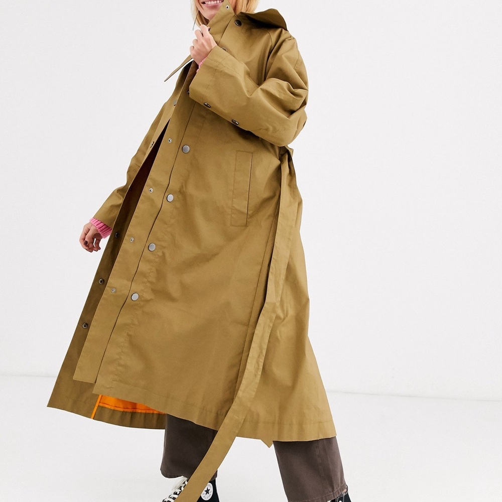 Olive Green Longline Trench Coat with Tie Waist
